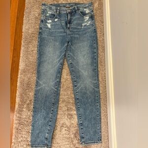 American Eagle Outfitters Blue Distressed Skinny Jeans Super Stretch